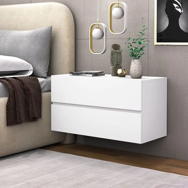 Conjunto Mesa de cabeceira eros parede suspenso 2 gavetas cor branco