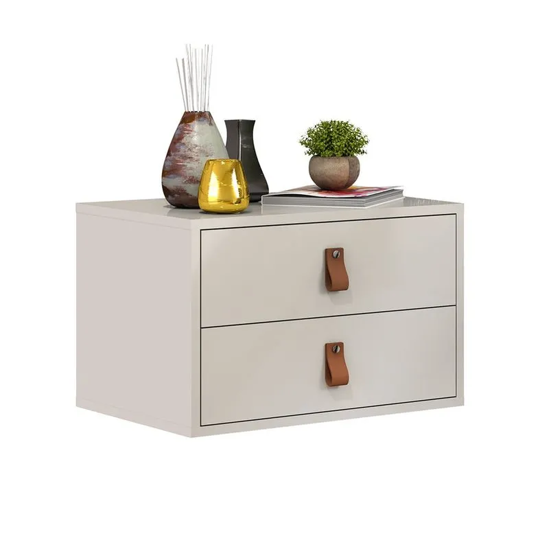 Mesa de Cabeceira Suspensa Off White 45cm 2 Gavetas