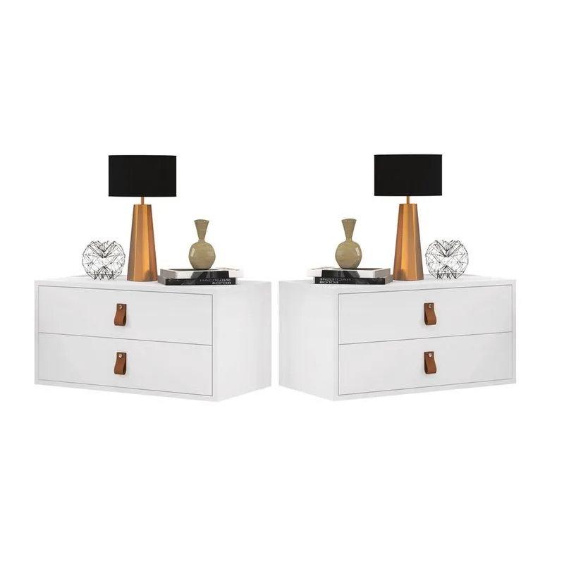 Kit Mesa de Cabeceira De Parede Unic 60cm Branco Fosco Aereo Suspenso Para Cama de Casal Estilo Rustico
