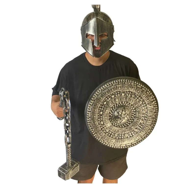 Fantasia De Romano Com Martelo, Escudo E Capacete Prata