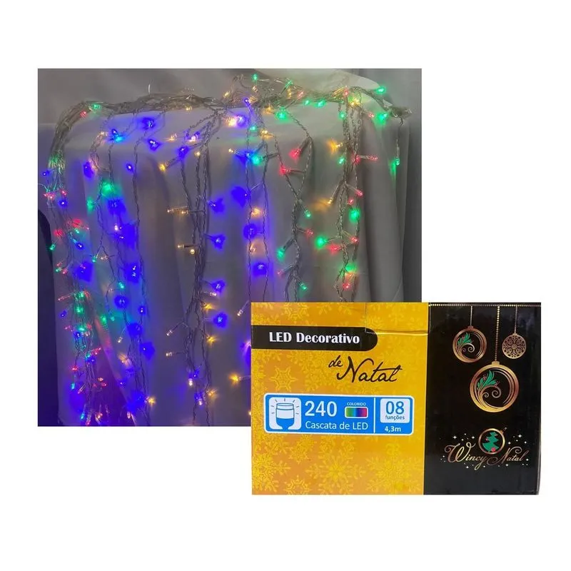 Cascata Led Cores 240 Lâmpadas Natal 4,3m 127v