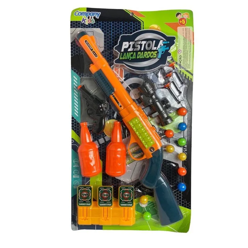 Brinquedo Pistola c/ lança bolas + dardos + arminha Infantil
