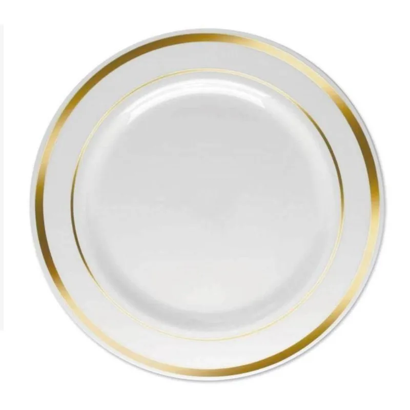 Kit Prato Descartável De Luxo Dourado Refeição 26cm-60un