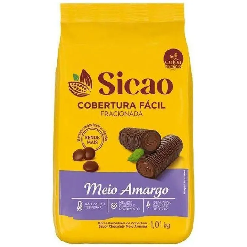 Kit 2un Cobertura Facil Meio Amargo Gotas 1kg Sicao