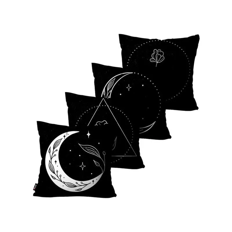 Kit Com 4 Capas De Almofadas Noite Floral Preto - 45x45cm