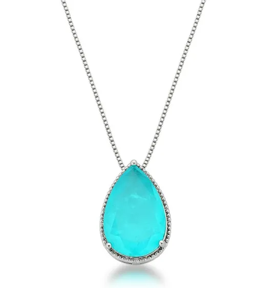 Colar Veneziana Com Pedra Fusion Turmalina Gota 18x13mm Rodio