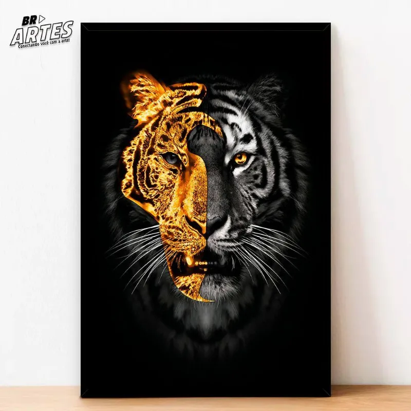 Quadro Tigre Ouro Br Artes Médio 84x54