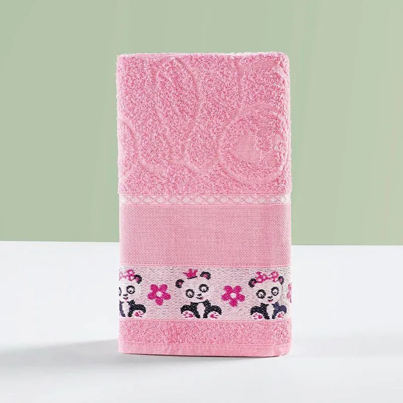 Toalha Infantil Happy World 1,15M X 75Cm Tecido 100% Algodão Macio - Panda Rosa