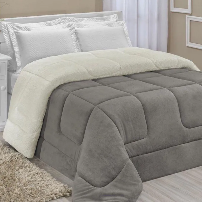 Coberdrom Magnus Casal Queen Dupla Face Sherpa Com Manta Soft Suave Quente - Cinza