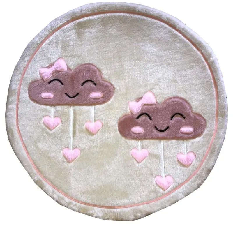 Tapete Pelúcia Nuvem Feliz 90cm X 90cm Quarto Infantil Base Emborrachado - Palha Com Rosê