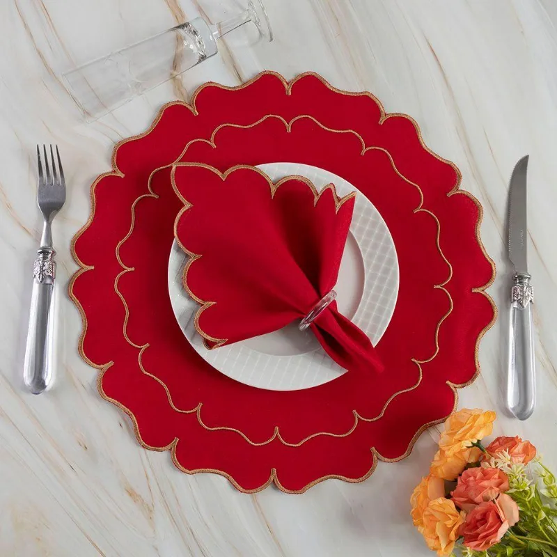 Jogo De Guardanapos Sousplat Americano 12 Peças Bordado Decorativo - Florata Premium Vermelho