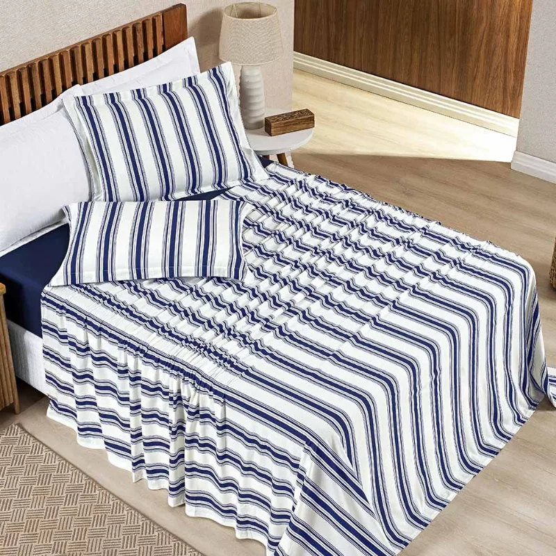 Jogo Cama Lençol Estilo Queen 100% Algodão 4 Peças - Marinho