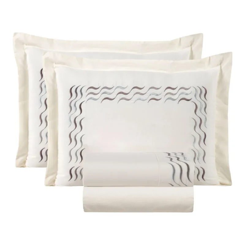 Jogo de Cama Lençol Sorrento Queen Bordado 4 Pçs - Palha