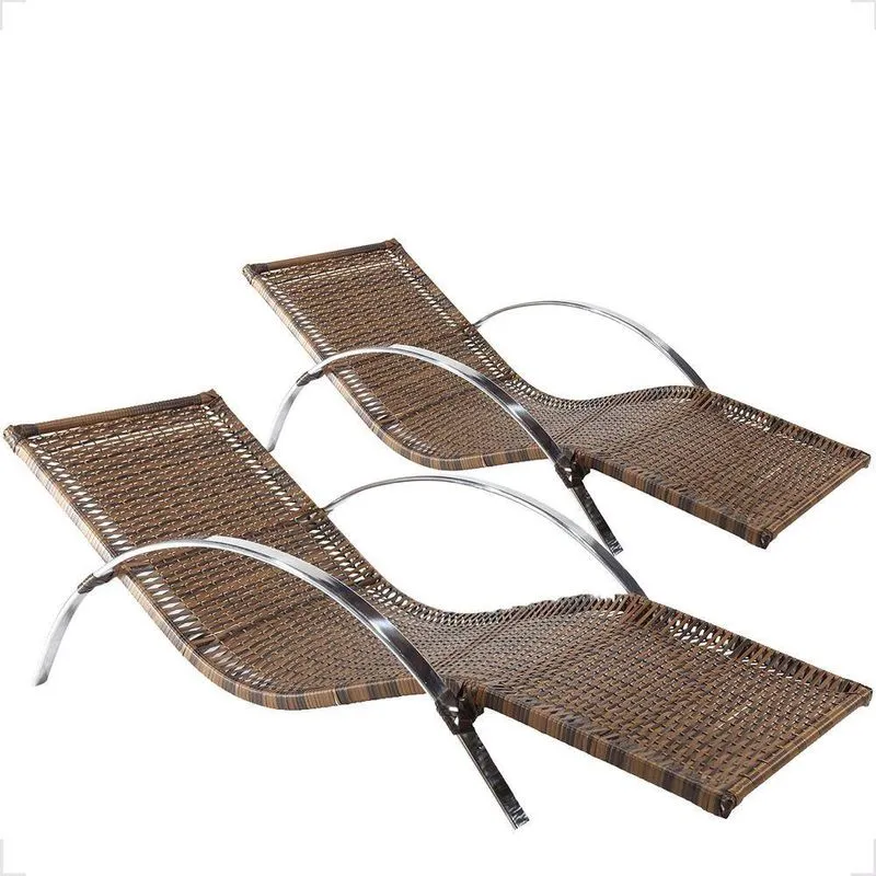 Kit 2 Espreguiçadeiras Cadeiras Caribe Alumínio Com Braço argila