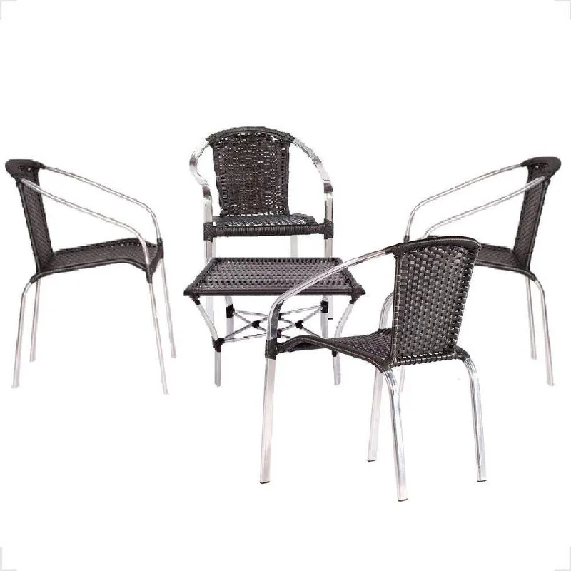Kit 2 Cadeiras De Alumínio E Mesa De Centro Pinheiro Artesanal preto
