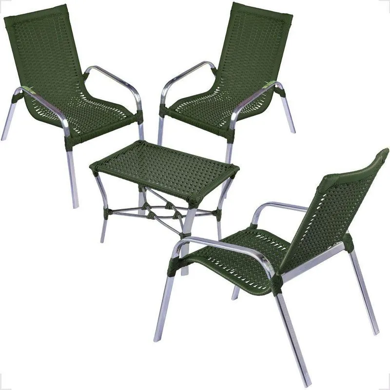 Conjunto 3 Cadeiras E Mesa De Centro Alumínio Para área Externa Fortaleza Artesanal verde