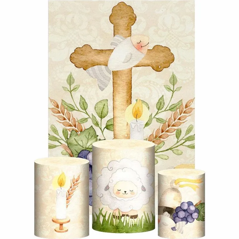 Kit Casado Jesus Aquarela Trio Capa Cilindro Retangular