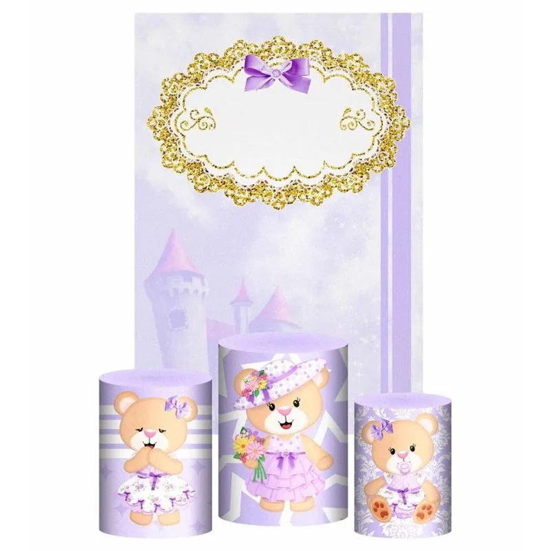Kit Casado Princesa Ursinha Trio Capa Cilindro Retangular