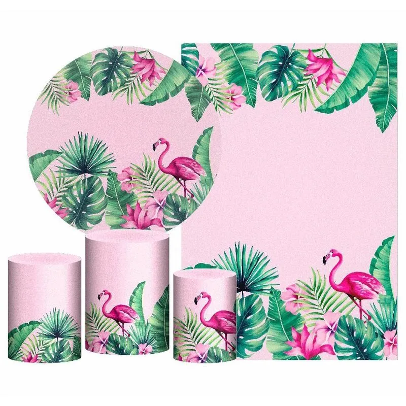 Kit Casado Flamingo Painel Redondo Trio Capas Cilindro