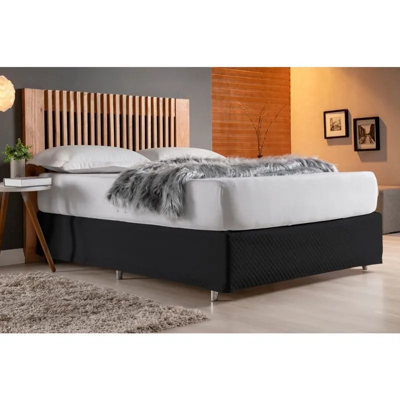 Saia Box Cama Casal Padrão Matelado Fábrica Própria Preto
