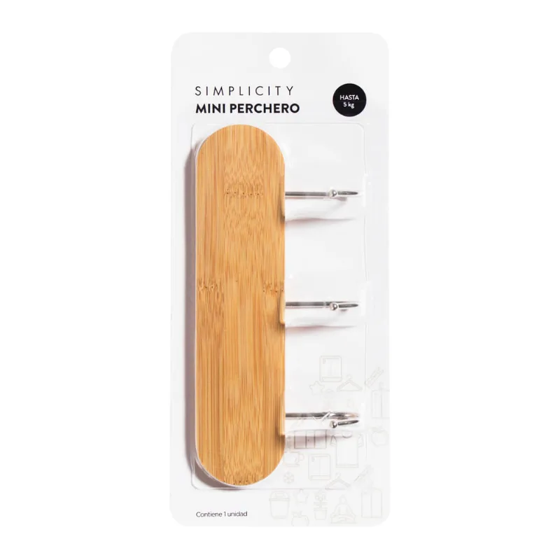 Mini Perchero Simplicity Bamboo con 3 Ganchos
