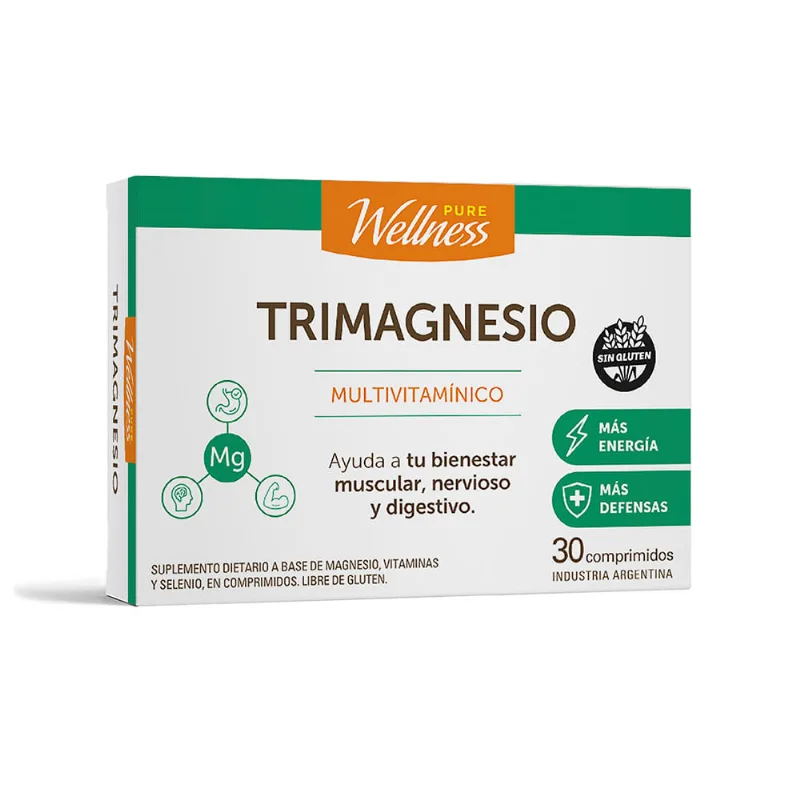 Suplemento Dietario Pure Wellness Trimagnesio Blisglicinato + Citrato + Oxido x 30 Comp
