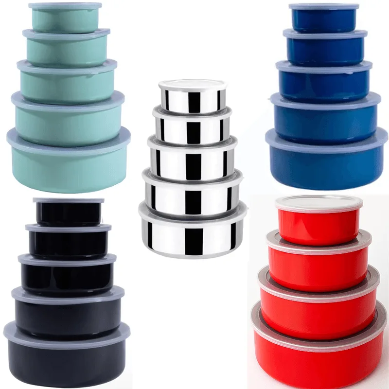 Jogo De Potes Tigelas Redondo 5 Potes Para Cozinha Com Tampa