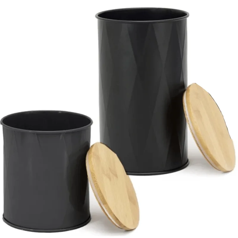 Kit 2 Potes Para Mantimentos De Lata Com Tampa De Bambu