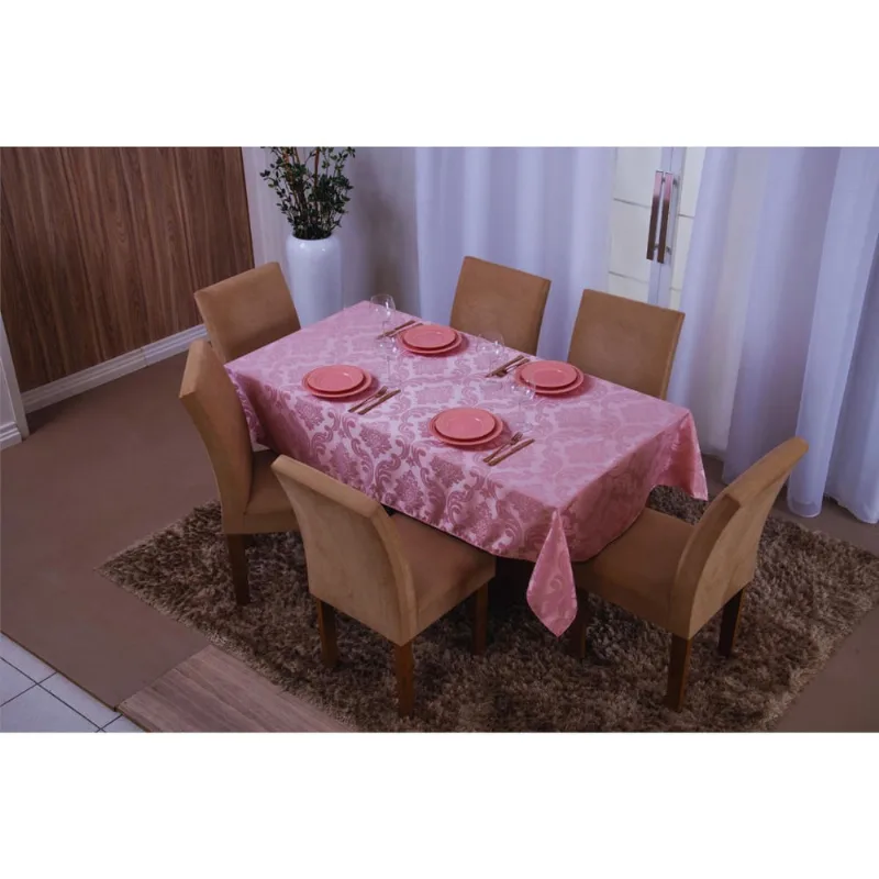 Toalha Mesa Jacquard 8 Lugares 1,35x2,60 Rosa