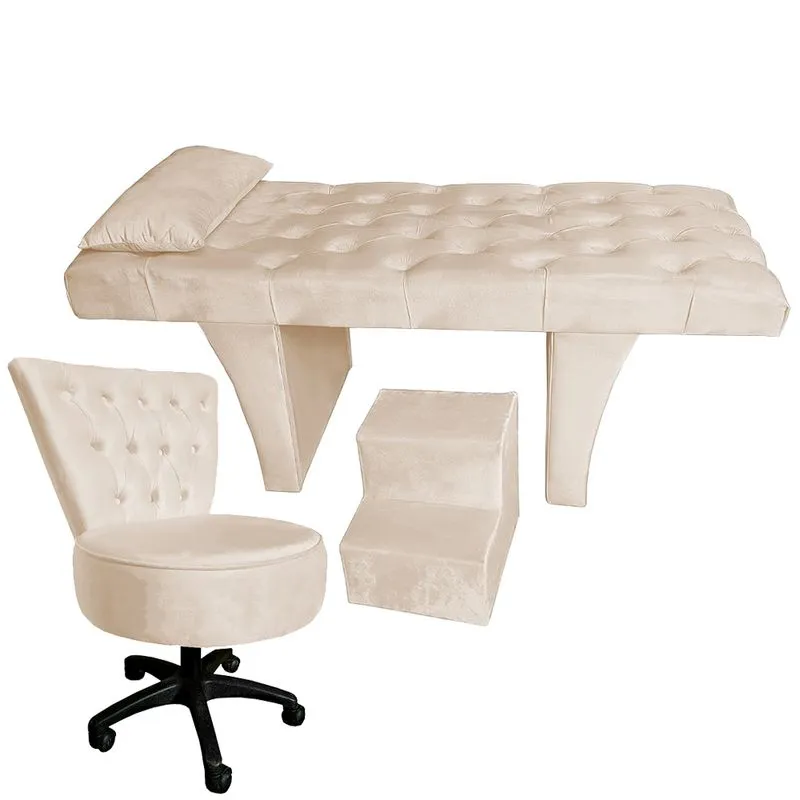 Kit Estética Completo Com Maca Para Massagem De 70cm De Largura, Escada E Mocho - V8 Decor
