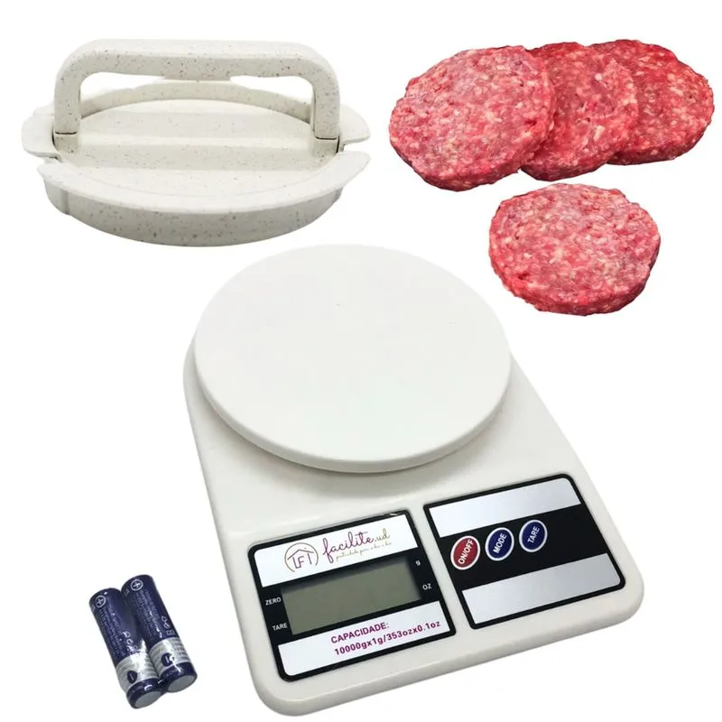 Kit Balança Eletrônica Precisão + Forma Hambúrguer Recheado