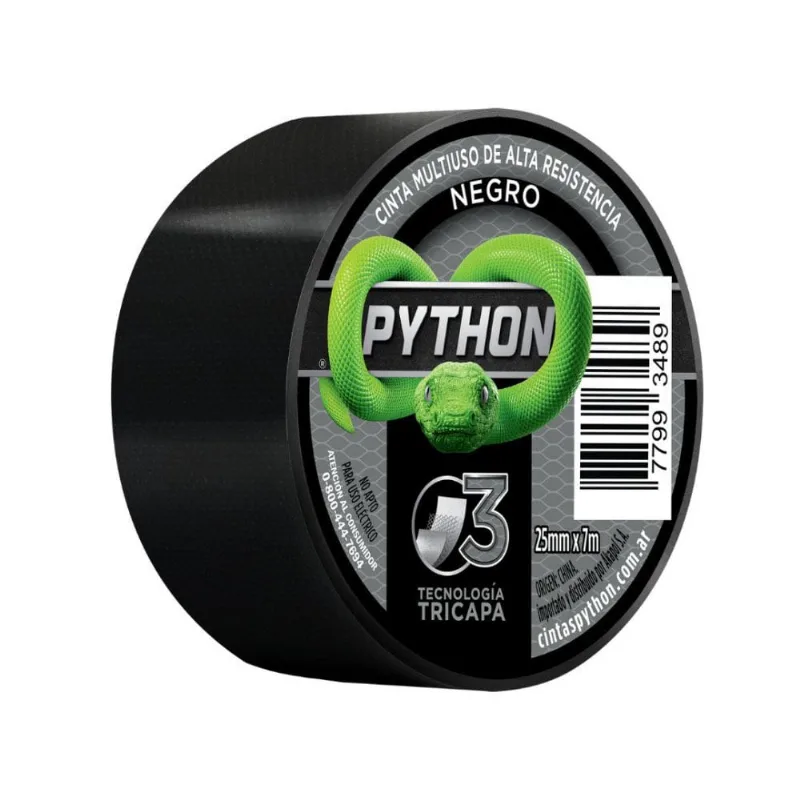 Cinta Tricapa 2.5 Cm x 7 Mts Multiuso Negro Python
