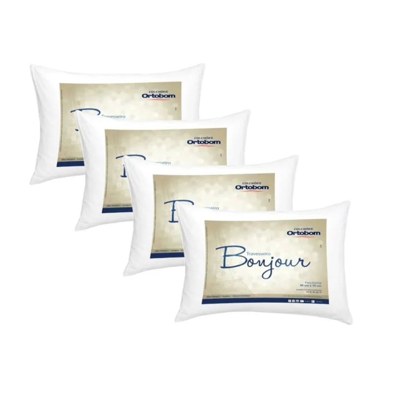 Kit 4 travesseiros de algodão macio ortobom bonjour