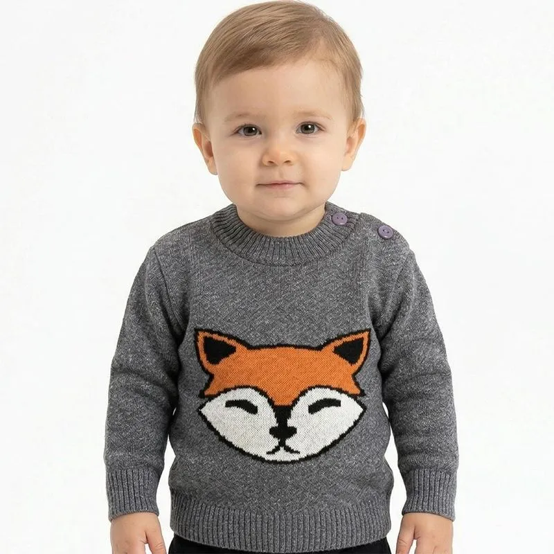Blusa De Raposa Tricô Kids Cinza Escuro
