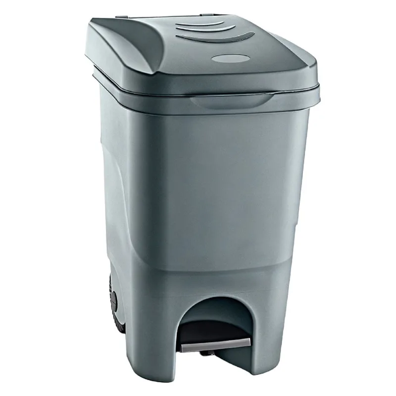 Basurero Plastico Pedal Con Ruedas 60Lt