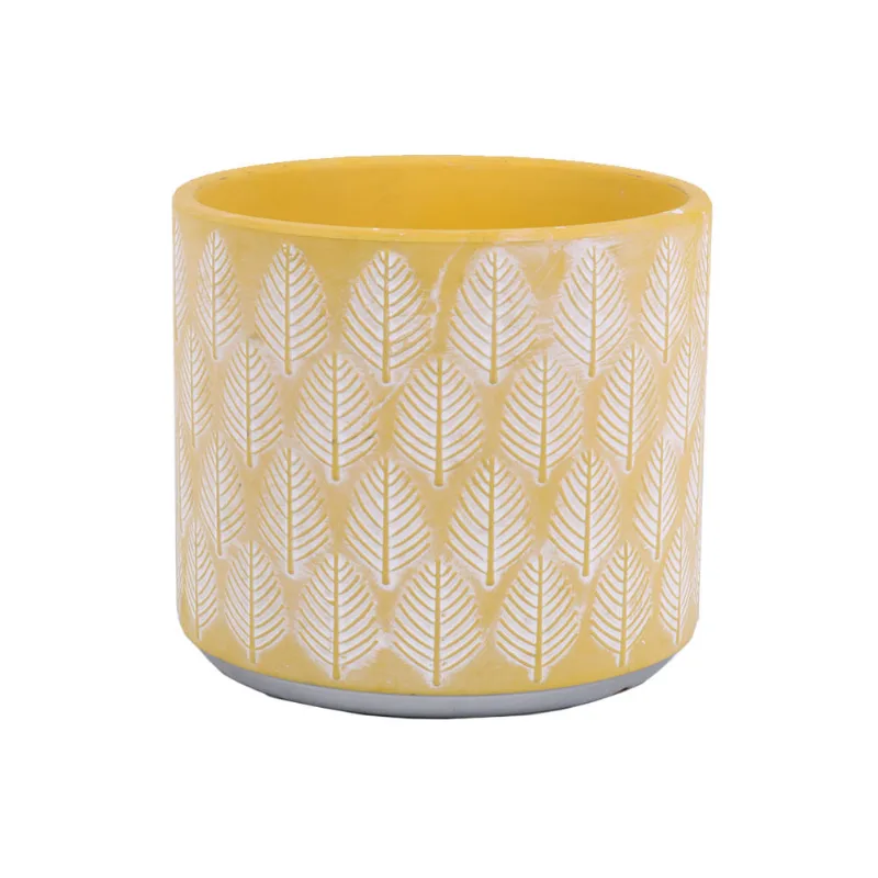 Maceta Ceramica Hojas Mostaza 14cm Outzen