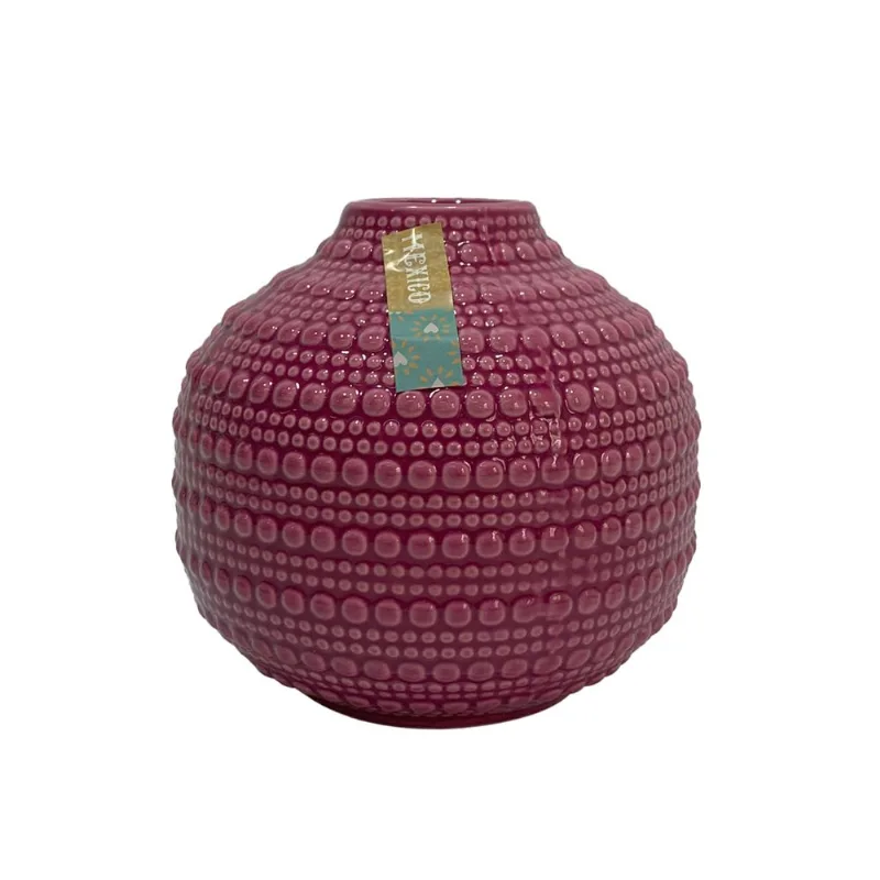 Vasija Decorativa Cerámica Fucsia 13x13x13 Cm Krea Vasija México Baja De Cerámica Krea