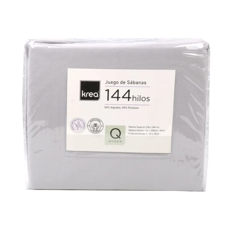 Juego de Sábanas Queen 144 Hilos Lisa Gris Krea