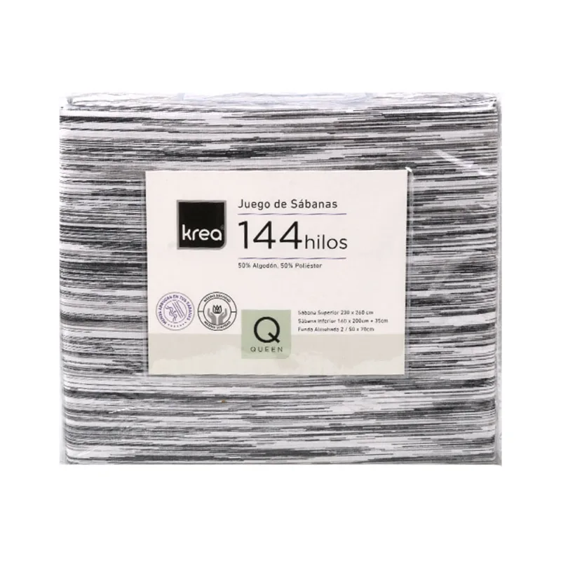 Juego de Sábanas Queen 144 Hilos Raya Gris Krea
