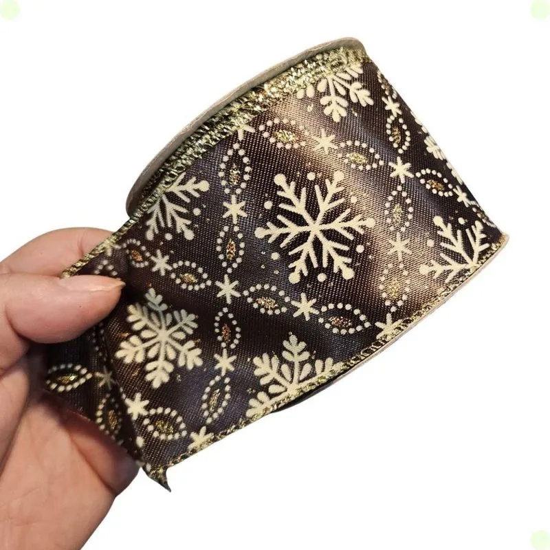 Fita Decorativa 01574 6,3 Cm X 9,15 M Com Arame Marrom Tok Da Casa