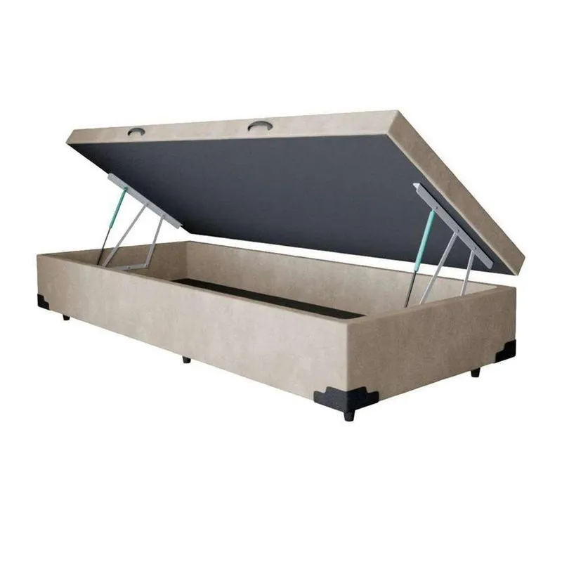 Cama Box Baú Solteirão King Design Suede Bege 96x203x41