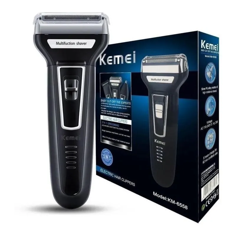 Barbeador Elétrico Kemei 3W Bivolt 3 em 1 KM-6558 Shaver Nariz/Orelhas 60min Barbeador Elétrico 3 Em 1 Kemei Km-6776