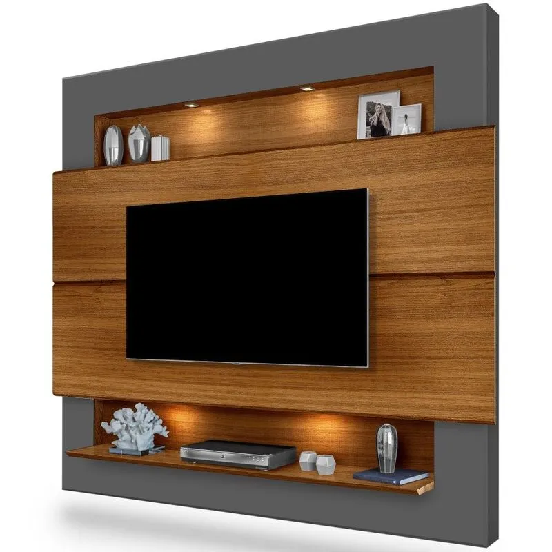 Painel Para Tv Com Led Suspenso Milão Luapa Suporta Tv De Ate 75 Polegadas – Carvalho New/cinza