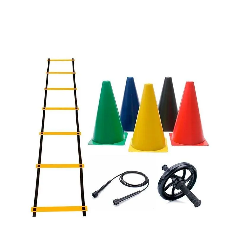 Kit Funcional 10 Cones + Escada + Corda + Roda Abdominal