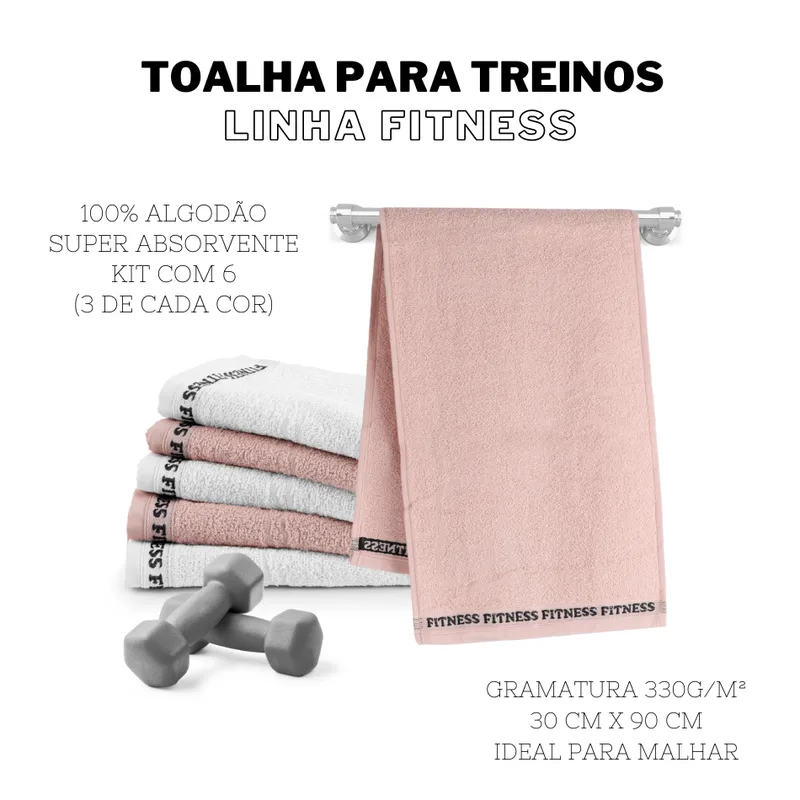 Kit Toalhas Fitness 3 Brancas E 3 Rosas