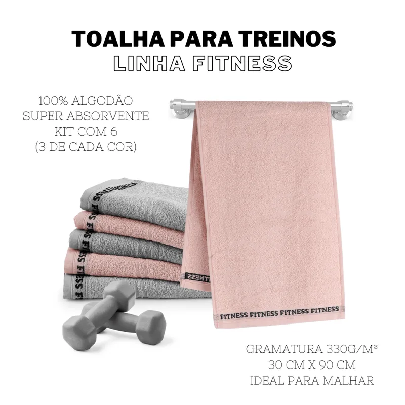 Kit Toalhas Fitness 3 Cinzas E 3 Rosas