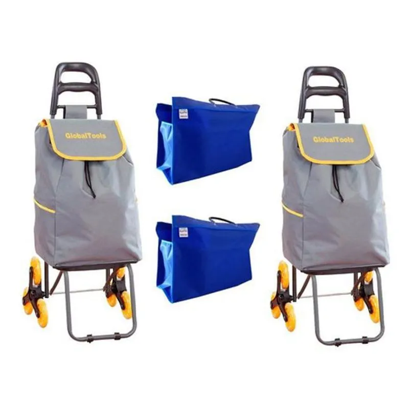 2 Carrinhos Feira Sobe Escada 6 Rodas 40kg + 2 Sacolas Lona