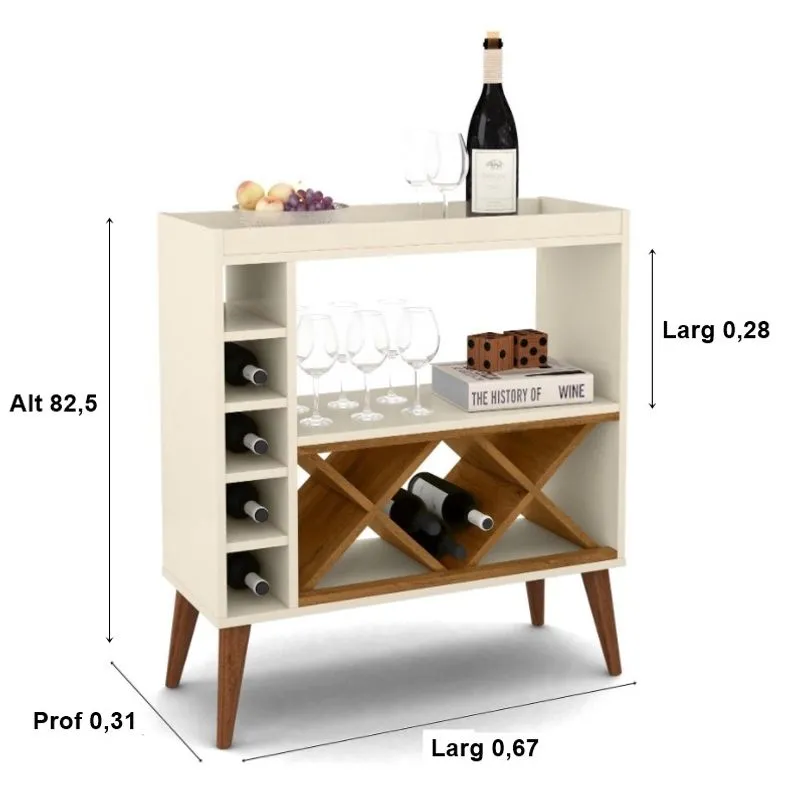 Aparador com Adega Estilo Retrô Chateau Cor Off White / Freijó - Comprar Moveis em Casa