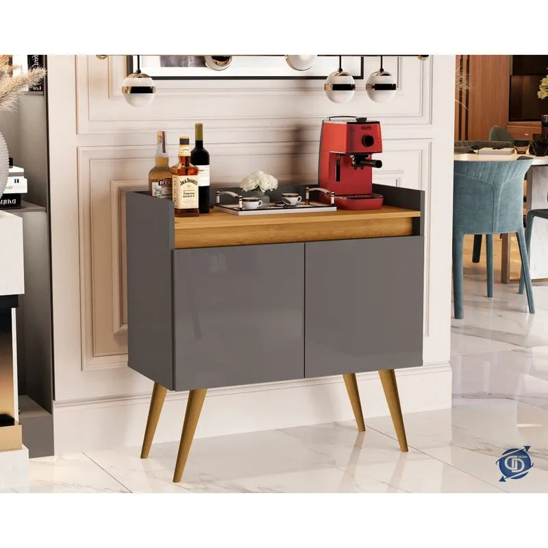 Buffet Lux 2 Portas Pés Palito Onix / Madeirado - jm Casa dos Móveis