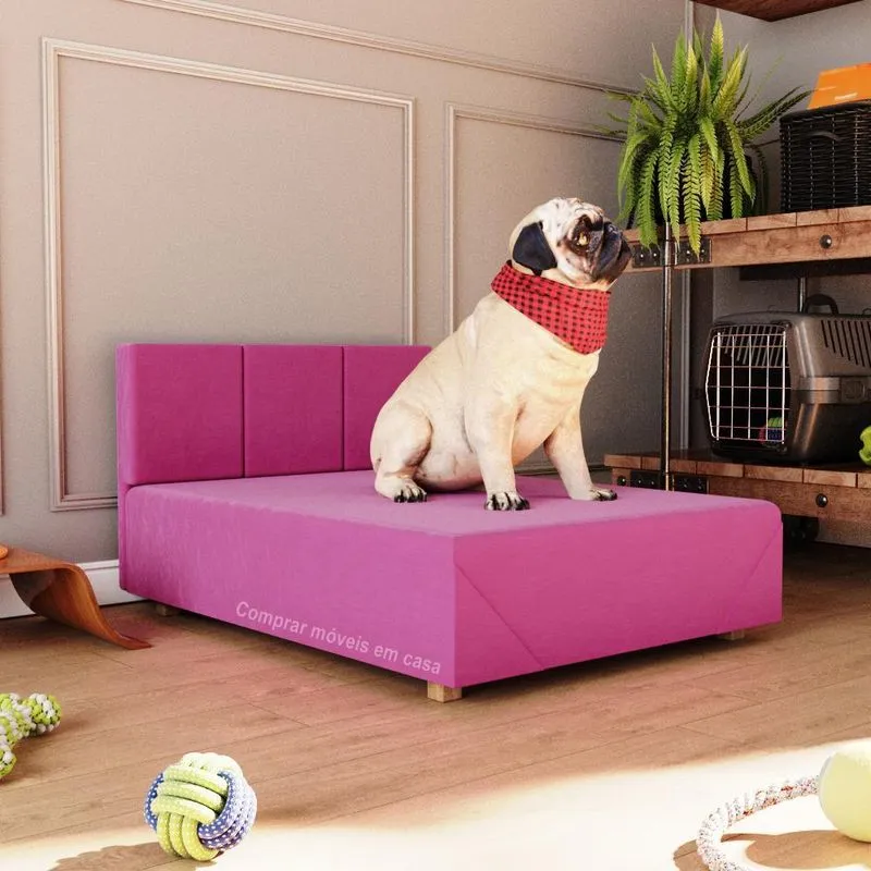 Cama Box Pet Porte Grande 80cm - Madeira Maciça Estofado Suede